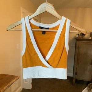 mustard yellow and white crop top